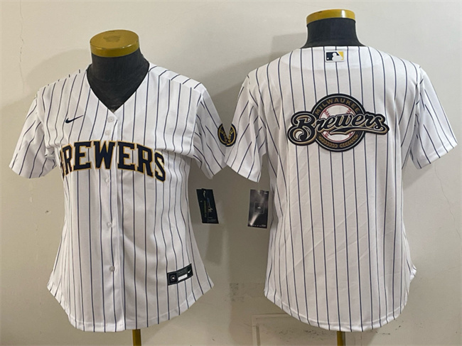 Women's White Milwaukee Brewers Team Big Logo Cool Base Stitched Jersey(Run Small)